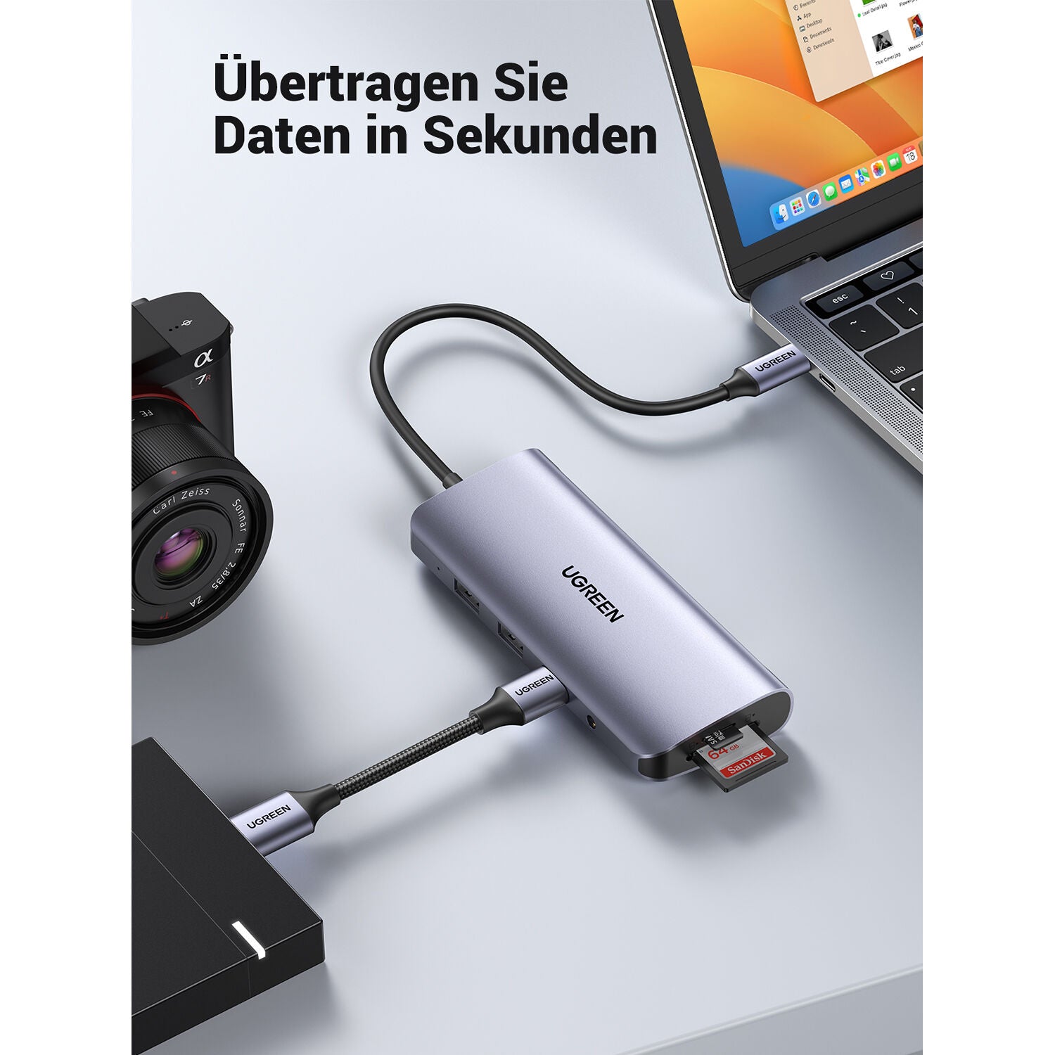 Hub USB UGREEN 10 en 1 USB-C con HDMI 4K, VGA, Ethernet y Lector SD - detalle