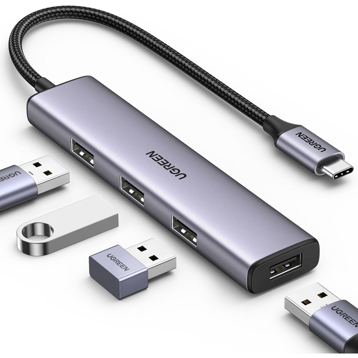 Hub USB UGREEN 4 en 1 USB-C a 4 Puertos USB-A - vista lateral