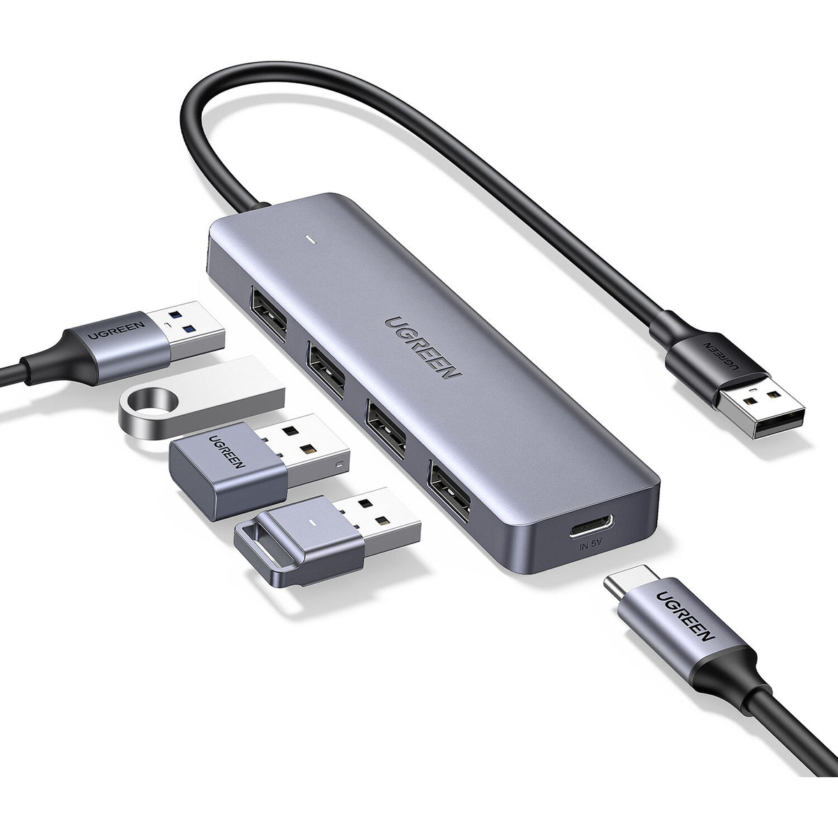 Hub USB UGREEN 4 Puertos USB 3.0 en Aluminio - vista frontal