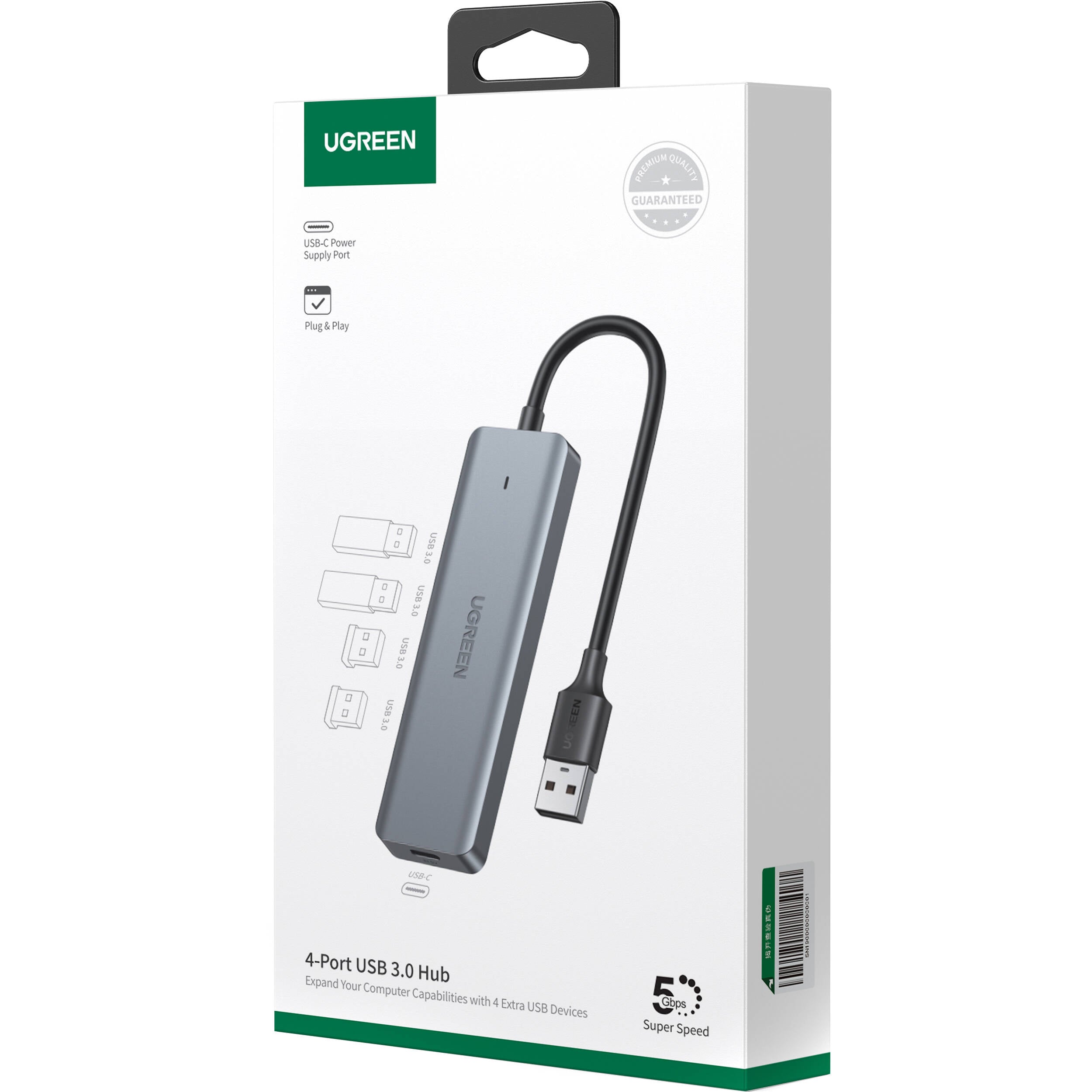 Hub USB UGREEN 4 Puertos USB 3.0 en Aluminio - vista trasera