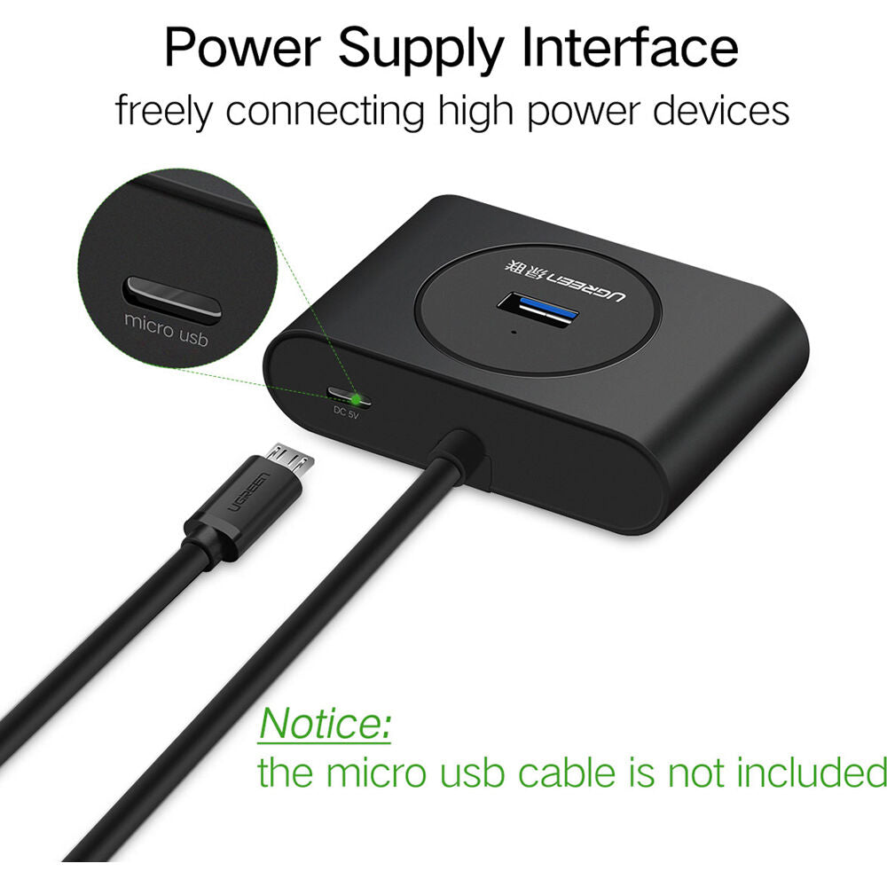 Hub USB UGREEN 4 Puertos USB-A 3.2 Gen 1 con Cable Integrado - vista trasera