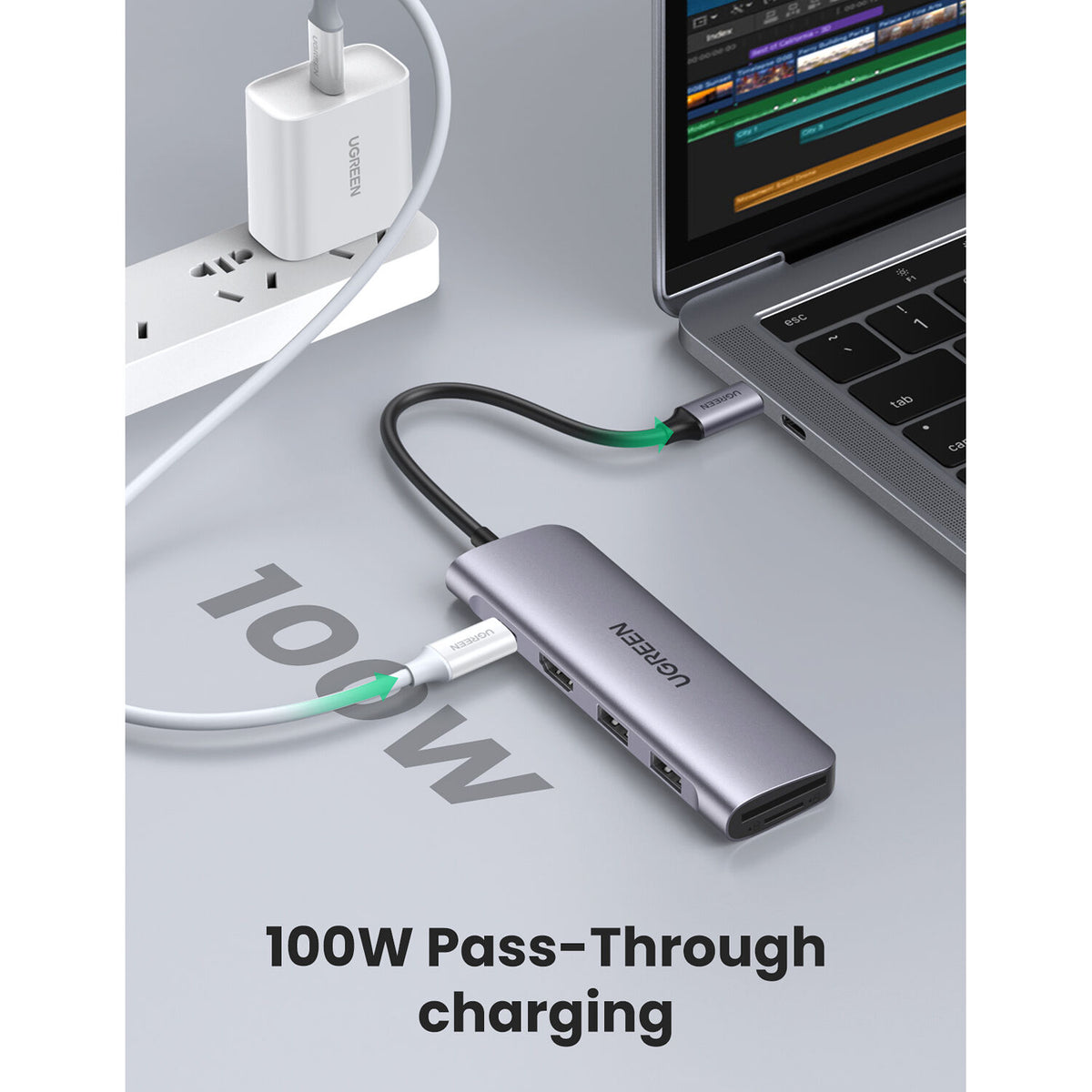 Hub USB UGREEN 6 en 1 USB-C con HDMI 4K y Lector SD/microSD - puertos y conexiones
