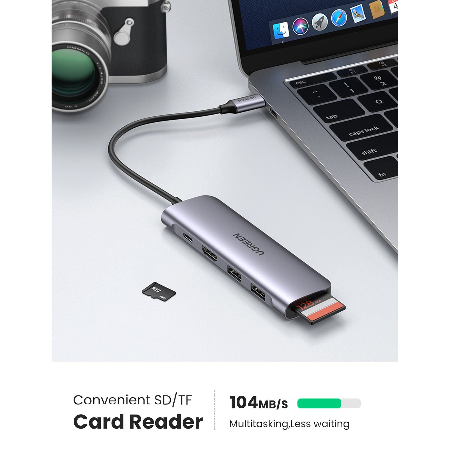 Hub USB UGREEN 6 en 1 USB-C con HDMI 4K y Lector SD/microSD - detalle
