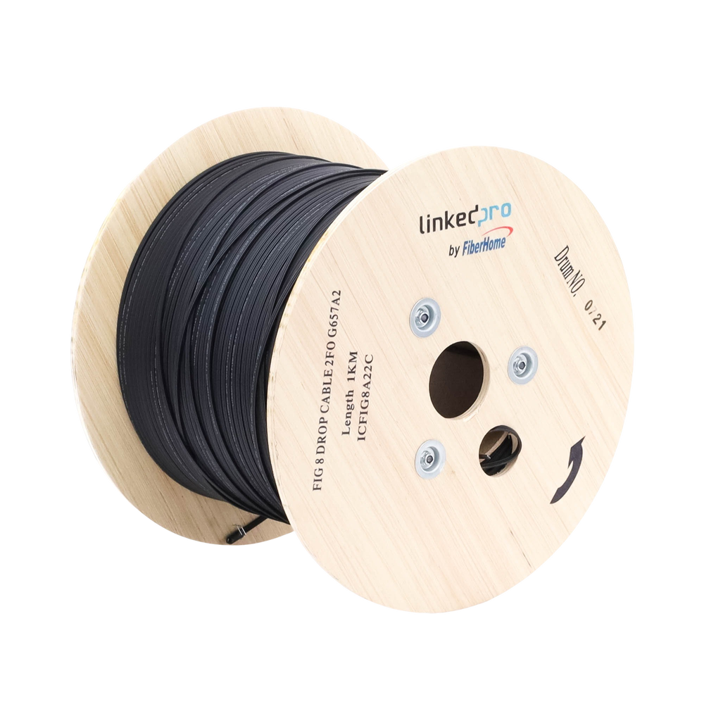 Carrete de 1 km de Fibra Óptica Linkedpro By Fiberhome IC-FIG8A2-2C Monomodo 2 hilos Negro