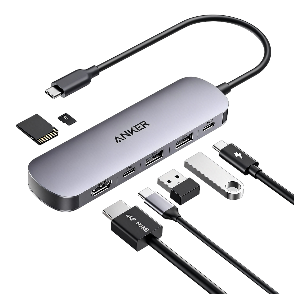 Hub USB Anker Nano 7 en 1 USB-C con HDMI 4K y PD 100W