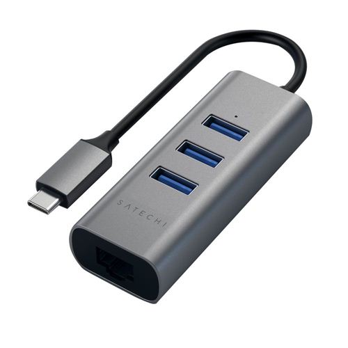 Satechi Type-C 2-in-1 USB 3.0 Aluminum 3 Port Hub and Ethernet Port — vista 1