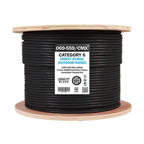 Vertical Cable Cat6 UTP UV Jacket Outdoor CMX 1000ft Bulk Ethernet Cable - Black — vista 1