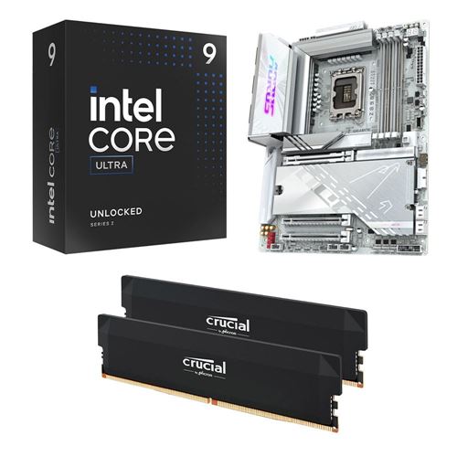 Intel Core Ultra 9 285K, Gigabyte Z890 Aorus Pro Ice 1851, Crucial Pro 32GB DDR5-6400 Kit, — vista 1