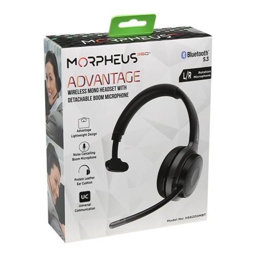 Morpheus 360 Advantage Wireless Mono Headset with Detachable Boom Microphone - Black — vista 1