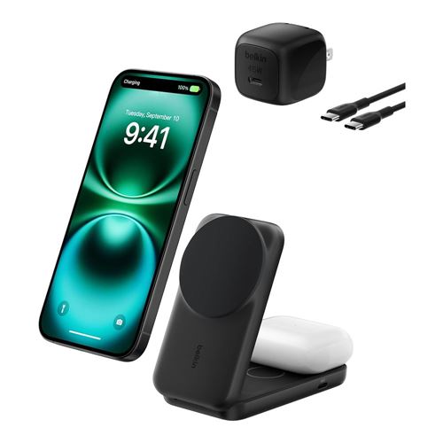 Belkin 2-in-1 Foldable Magnetic Charger with Qi2 25W - Black — vista 1