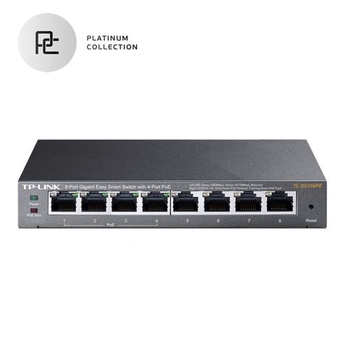 TP-LINK TL-SG108PE - 8-Port Gigabit Easy Smart Switch w/ 4-Port PoE — vista 1