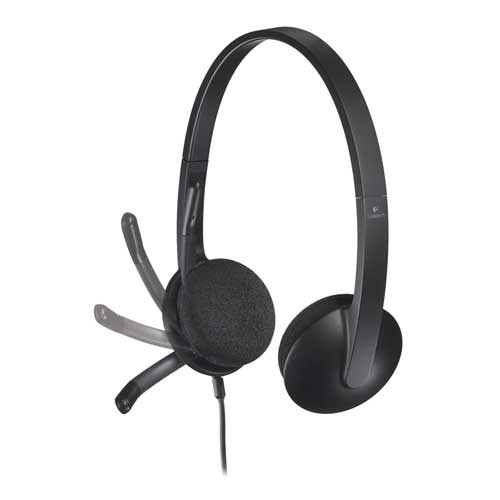Logitech H340 USB Wired Headset - Black
 Rotatable Boom Mic;  Adjustable Headband;  Foam E — vista 1