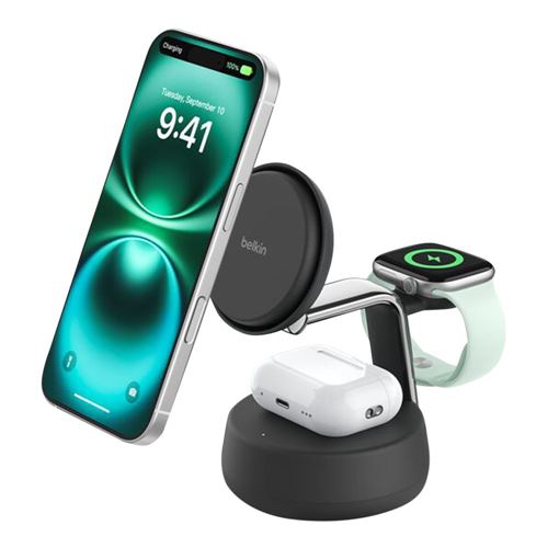 Belkin UltraCharge Pro 3-in-1 Magnetic Charging Dock with Qi2 25W - Charcoal — vista 1
