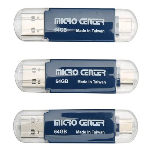 Micro Center 64GB Dual SuperSpeed USB 3.2 (Gen 1) Flash Drive - Blue (3 Pack) — vista 1