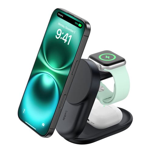 Belkin 3-in-1 Foldable Magnetic Charger with Qi2 25W - Black — vista 1