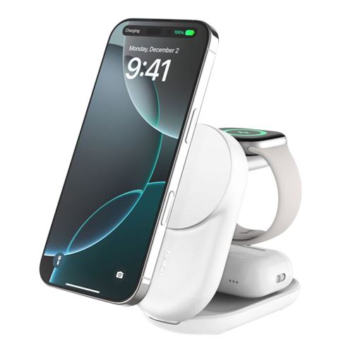 Belkin 3-in-1 Foldable Magnetic Charger with Qi2 25W - White — vista 1