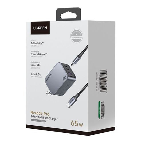 UGreen Nexode Pro 65W 3-Port USB-C/USB-A GaN Charger — vista 1