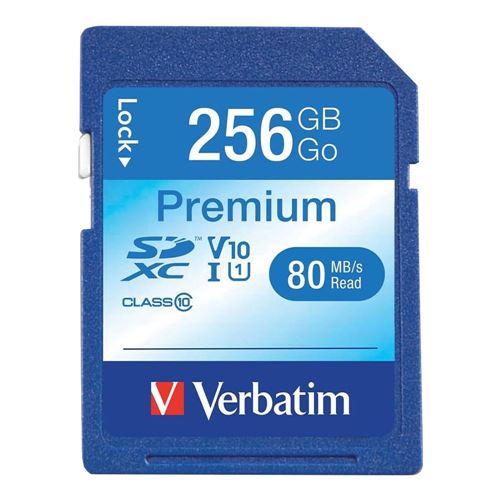 Verbatim Premium 256GB SDXC Class 10 UHS-1 V10 Flash Memory Card — vista 1