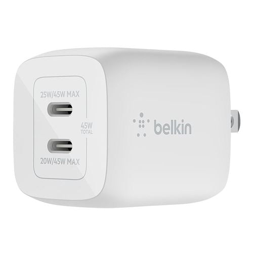 Belkin BoostCharge Pro 45W Dual USB Type-C GaN Wall Charger (White) — vista 1
