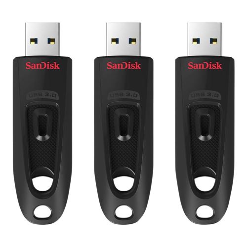Sandisk 64GB Ultra SuperSpeed+ USB 3.1 (Gen 1) Flash Drive - Black (3-Pack) — vista 1