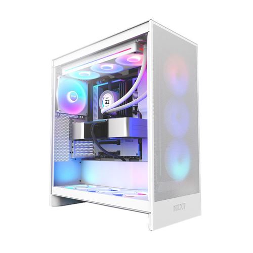 NZXT H7 Flow RGB Tempered Glass ATX Mid-Tower Computer Case - White — vista 1