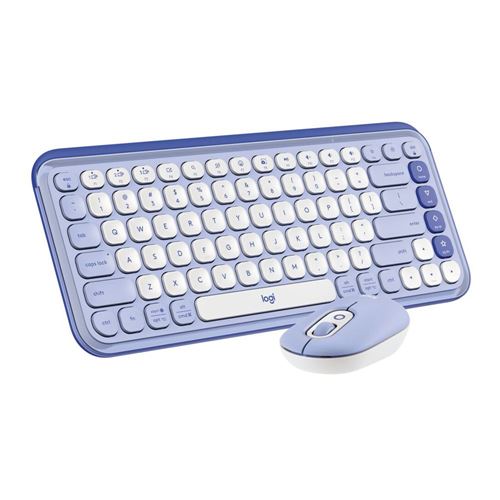 Logitech POP Keys Wireless Mechanical Keyboard With Emoji Keys - Lilac & Off-White — vista 1
