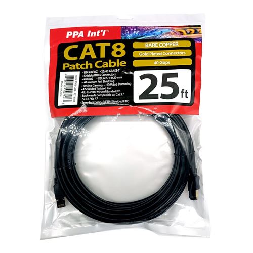 PPA 25 Ft. CAT 8 Gold-Plated Ethernet Cable - Black — vista 2