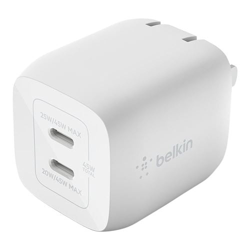 Belkin BoostCharge Pro 45W Dual USB Type-C GaN Wall Charger (White) — vista 2