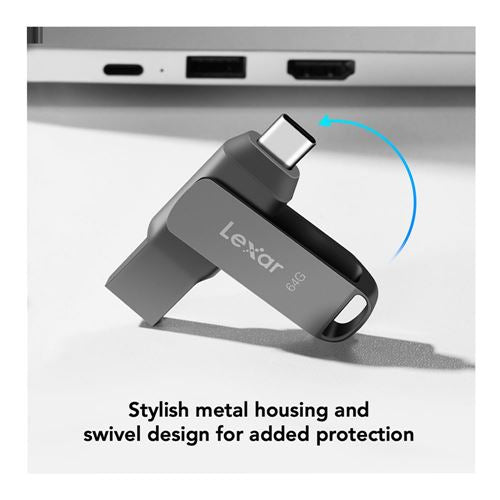 Lexar 64GB JumpDrive Dual Drive D400 USB 3.2 Gen 1 Flash Drive (USB-C / USB-A) — vista 2