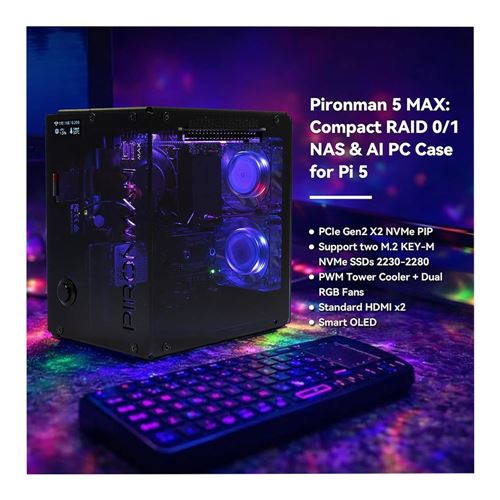 SunFounder Pironman 5-MAX Dual NVMe M.2 SSD PCIe PC Case for Raspberry Pi 5 — vista 2