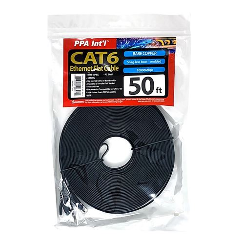 PPA 50 Ft. CAT 6 Bare Copper, 250Mhz Flat Ethernet Cable - Black — vista 2