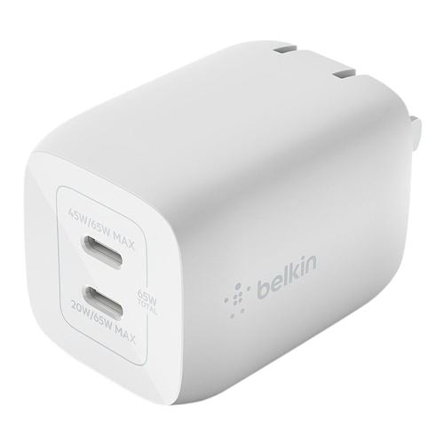 Belkin BoostCharge Pro 65W Dual USB Type-C GaN Wall Charger (White) — vista 2