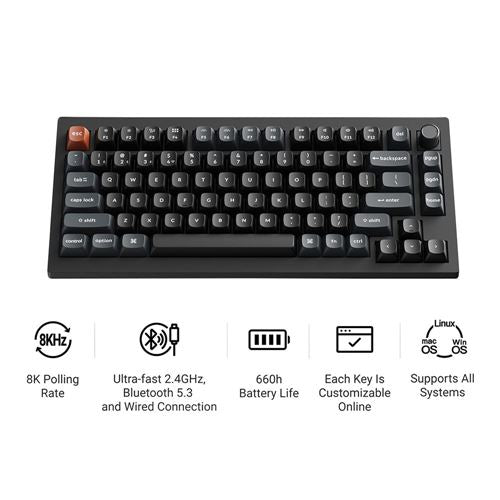 Keychron V1 Ultra 8K Wireless Mechanical Keyboard, Brown Silk POM Switch - Black — vista 2