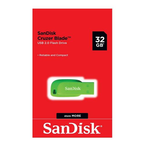 Sandisk 32GB Cruzer Blade SuperSpeed+ USB 2.0 Flash Drive - Electric Green — vista 2