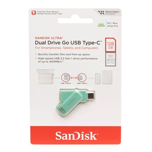 Sandisk 128GB Dual Drive Go SuperSpeed+ USB 3.1 (Gen 1) Flash Drive - Absinthe Green — vista 2
