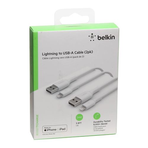 Belkin BOOST CHARGE Lightning to USB-A Charge/ Sync Cable 3.3 ft. 2 Pack - White — vista 2
