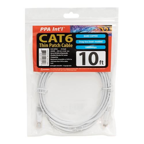 PPA 10 Ft. Cat 6 Thin Ethernet Cable - White — vista 2