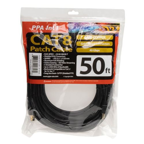PPA 50 Ft. CAT 8 Gold-Plated Ethernet Cable - Black — vista 2