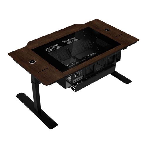 Lian Li DK-07 Wood Dual Chamber eATX Tempered Glass Computer Desk Case - Black — vista 2