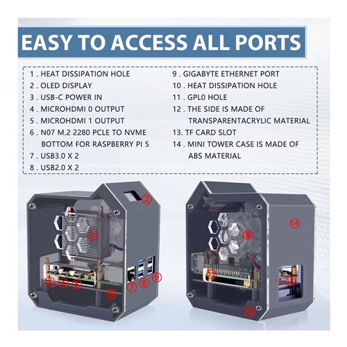 52Pi ABS Case Kit for Raspberry Pi 5 — vista 2