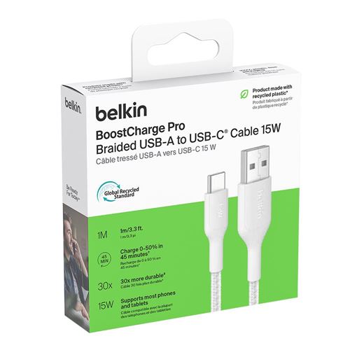 Belkin USB Type-A to USB Type-C 2.0 Cable (White) - 1 Meter — vista 2