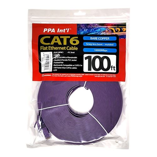 PPA 100 Ft. CAT 6 Bare Copper, 250Mhz Flat Ethernet Cable - Purple — vista 2