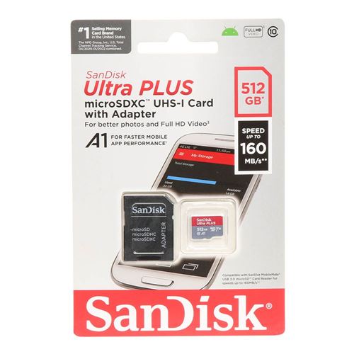 Sandisk 512GB Ultra PLUS MicroSDXC Class 10 / U1 / UHS-1 /  V10 Flash Memory Card with Ada — vista 2