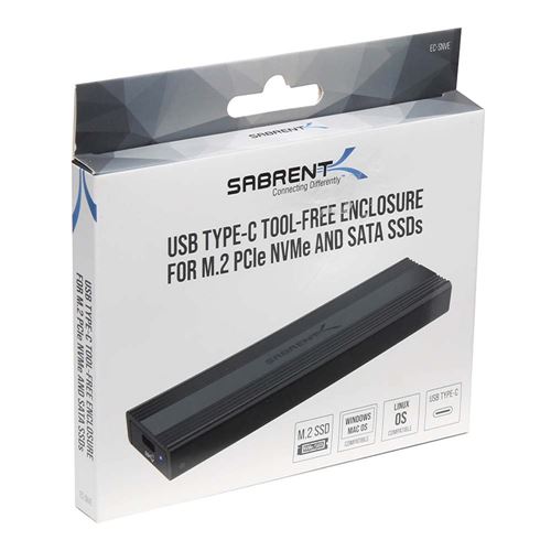 Sabrent USB 3.2 Type-C Tool-Free Enclosure for M.2 PCIe NVMe and SATA SSDs (EC-SNVE) — vista 2