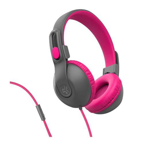 JLab JBuddies Studio 2 On-Ear Kids Wired Headphones - Gray/Pink — vista 2
