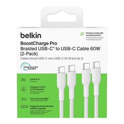 Belkin BoostCharge USB Type-C to USB Type-C 2.0 Pack of 2 Cables (White) - 2 Meter — vista 2
