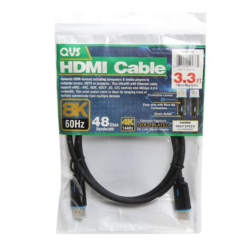 QVS Ultra High Speed HDMI UltraHD 8K with Ethernet Cable - 3 ft.
 Blue Tips — vista 2