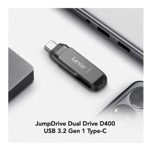 Lexar 128GB JumpDrive Dual Drive D400 USB 3.2 Gen 1 Flash Drive (USB-C / USB-A) — vista 3