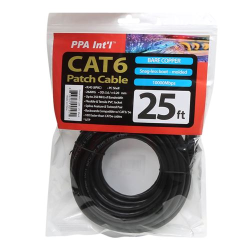 PPA 25 ft. CAT 6 Snagless Ethernet Cable - Black — vista 3