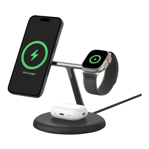 Belkin BoostCharge Pro 3-in-1 Magnetic Wireless Charging Stand Qi2 15W - Black — vista 3